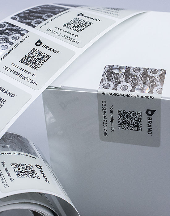 Barcode Security Labels / Smartlabels 40x25mm (Design A) with Nanocrypt® Hologram