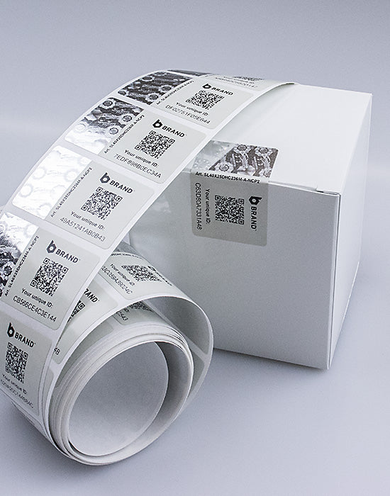 Barcode Security Labels / Smartlabels 40x25mm (Design A) with Nanocrypt® Hologram