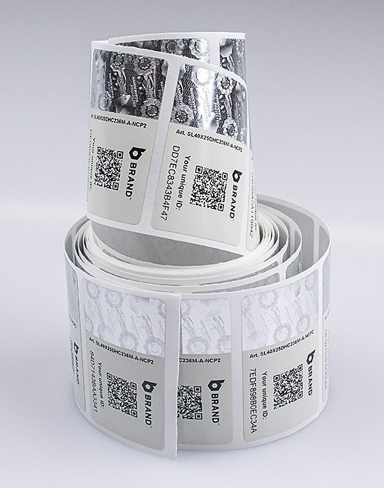 Barcode Security Labels / Smartlabels 40x25mm (Design A) with Nanocrypt® Hologram