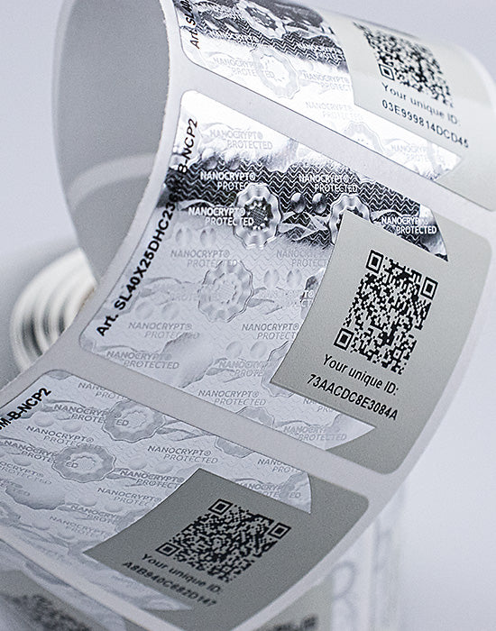 Barcode Security Labels / Smartlabels 40x25mm (Design B) with Nanocrypt® Hologram