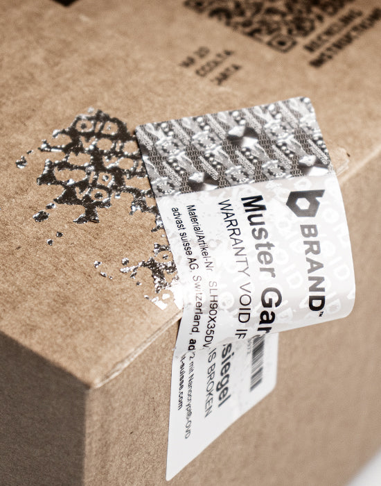 Security Seal “VOID” 90x35mm, silver/matt-grey, with Nanocrypt® Hologram