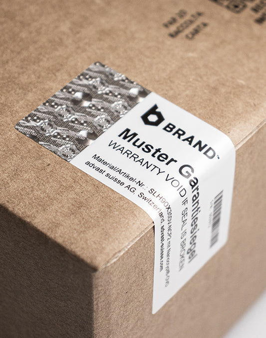 Security Seal “VOID” 90x35mm, silver/matt-grey, with Nanocrypt® Hologram