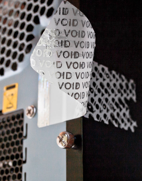 Security Seal “VOID” 90x35mm, silver/matt-grey, with Nanocrypt® Hologram