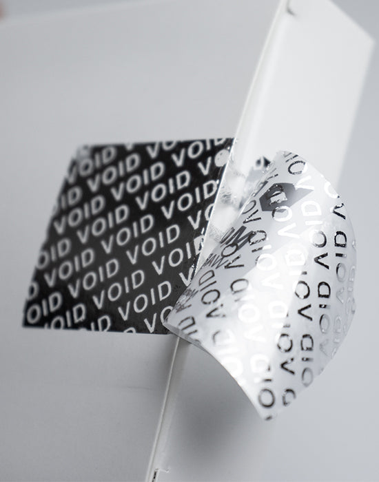 Security Seal “VOID” 90x35mm, silver/matt-grey, with Nanocrypt® Hologram