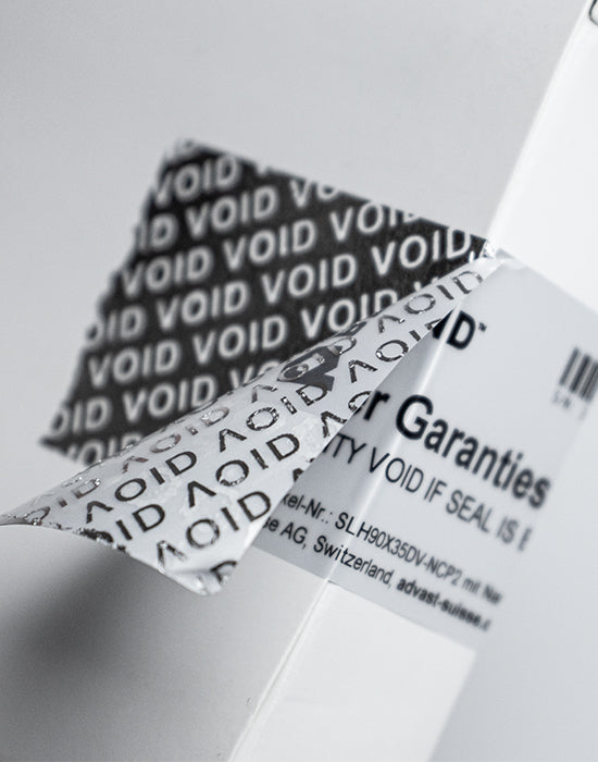 Security Seal “VOID” 90x35mm, silver/matt-grey, with Nanocrypt® Hologram