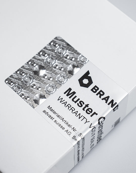 Security Seal “VOID” 90x35mm, silver/matt-grey, with Nanocrypt® Hologram